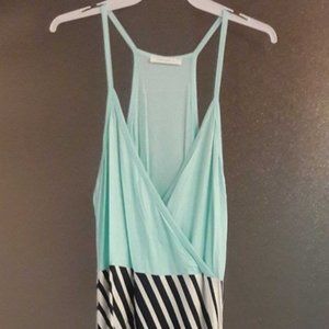 Tropical Blue - Stripe Design Surplice Maxi Dress